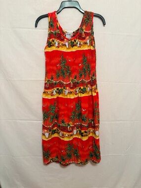 Just Love Red Tropical Midi Dress with Yellow Accents